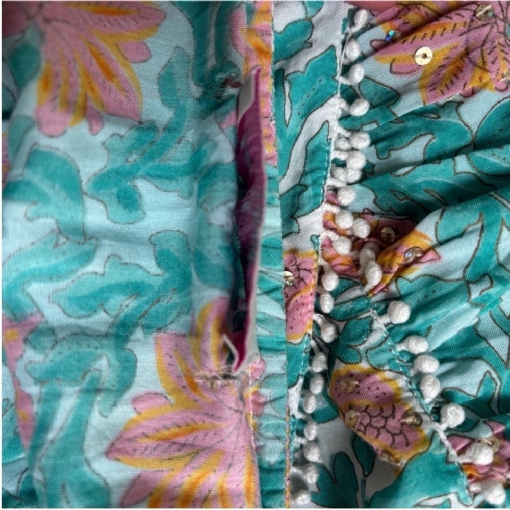 Miss June Boho Maxi Dress Floral Tiered Off Shoulder Teal Green Coral One Size - Picture 16 of 16